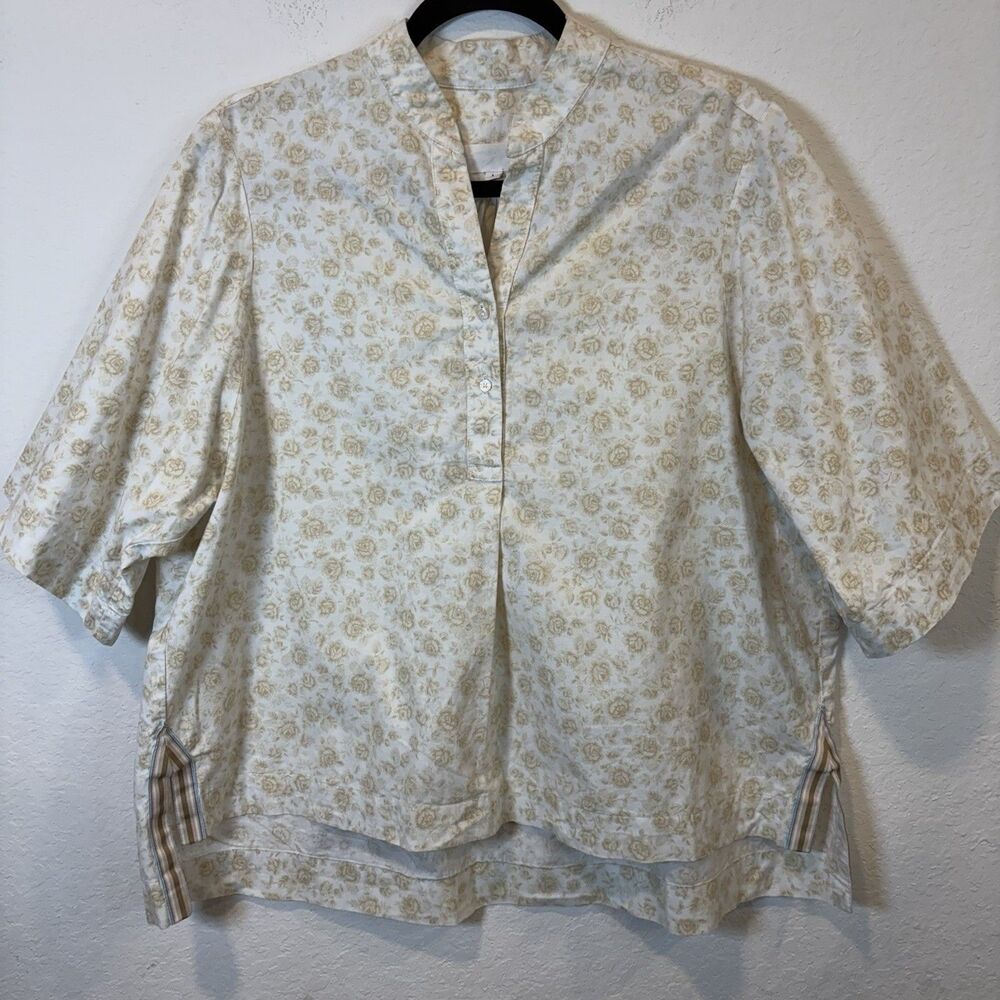 Good Company Blouse Popover Half Sleeve Tan Floral Little Prairie Size Large